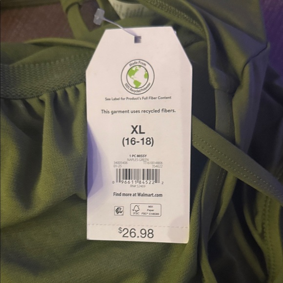 NWT size XL Olive Green One Piece Swimsuit with Lace Trim - Picture 2 of 5